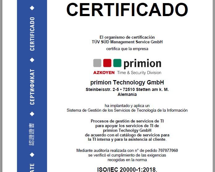 Certificado ISO/IEC 20000-1:2018